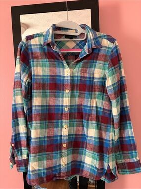 J Crew Flannel Shirt in Blue, Teal & Burgundy